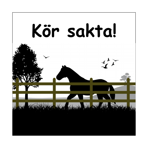 Hästskylt "Kör Sakta!" Häst - en stilfull skylt för dig som vill signalera lugn och frid för din häst. Farbror Skylt.